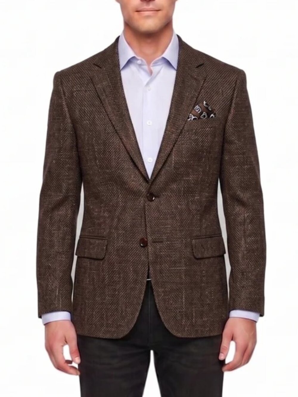 Brown Hopsack Pattern Notch Lapel Slim Fit Men's Jacket